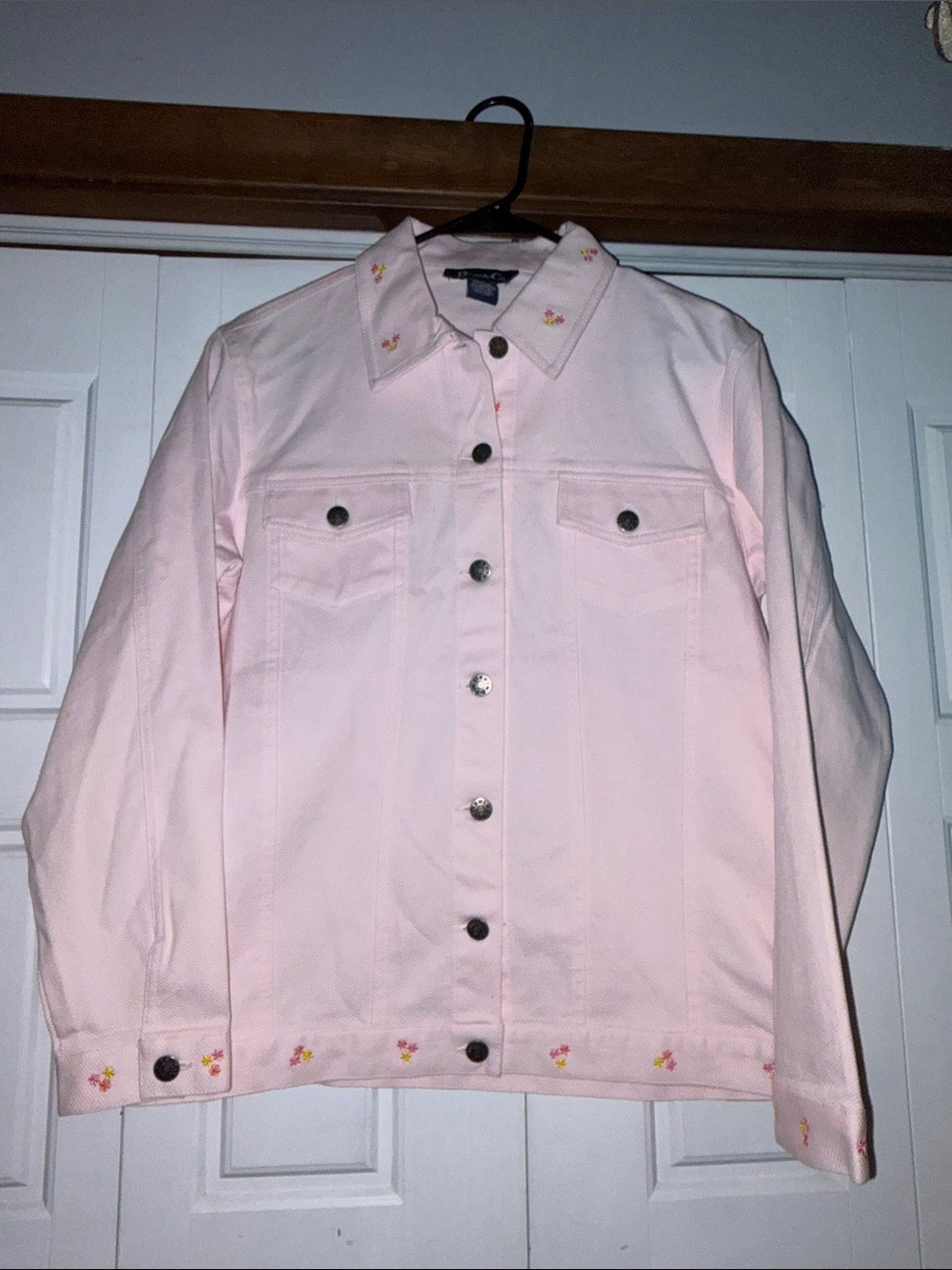 Denim&Co Pale Pink Floral-Embroidered Jean Jacket